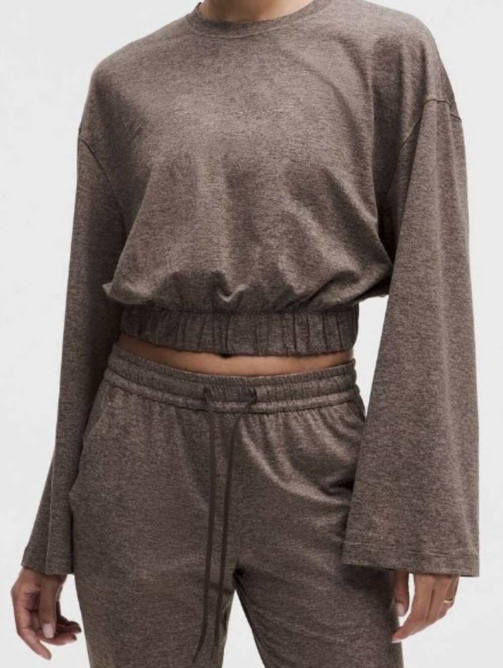 Lululemon Athletica Cropped Soft Jersey Heathered Espresso Crewneck Pullover